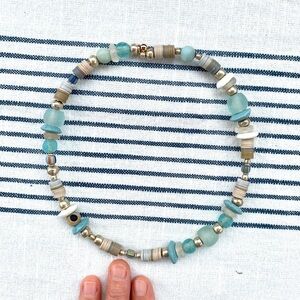 Handmade Sea glass beachy choker necklace with African beads.